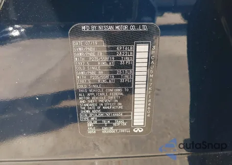 2019 Infiniti Qx50 Luxe from USA, damaged, VIN 3PCAJ5M17KF144604